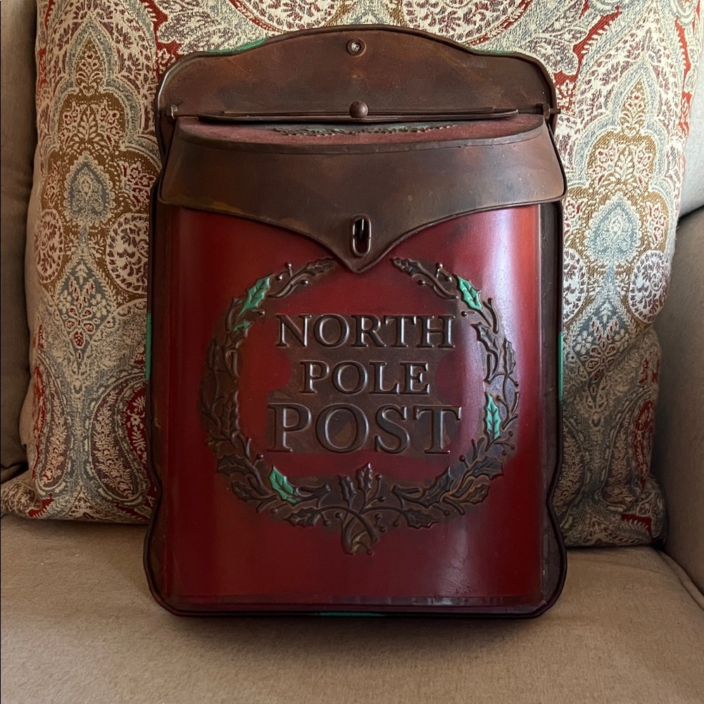 North Pole Post Holiday Mailbox - Red and Brown